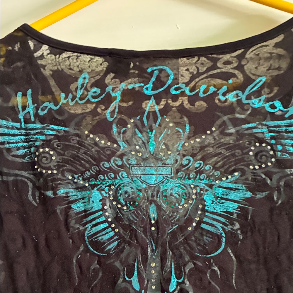 Harley-Davidson Black Blouse with Blue Detailing - Picture 3 of 5